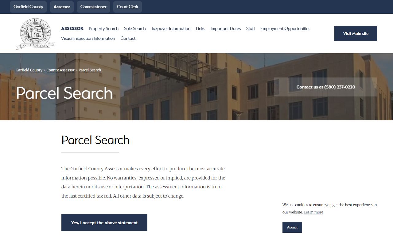 Garfield County parcel search portal for Enid property tax records