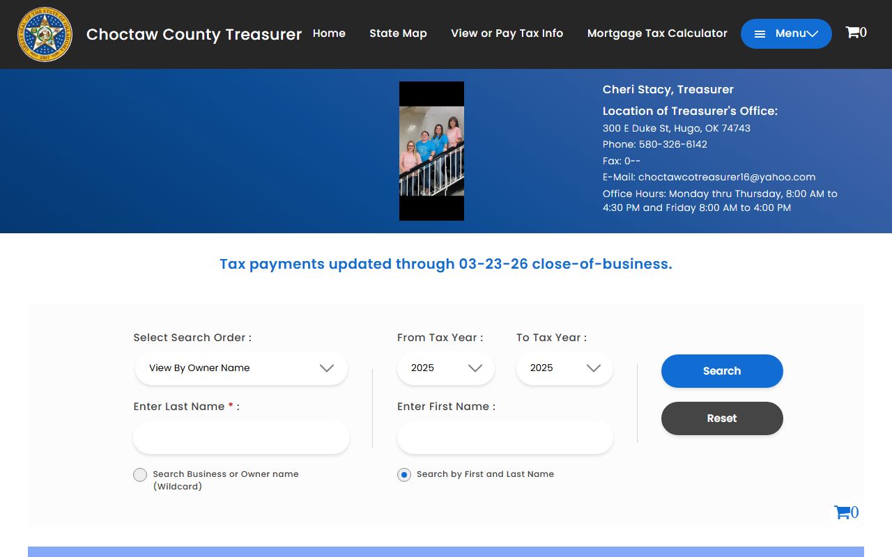 Choctaw County property tax records Hugo Oklahoma
