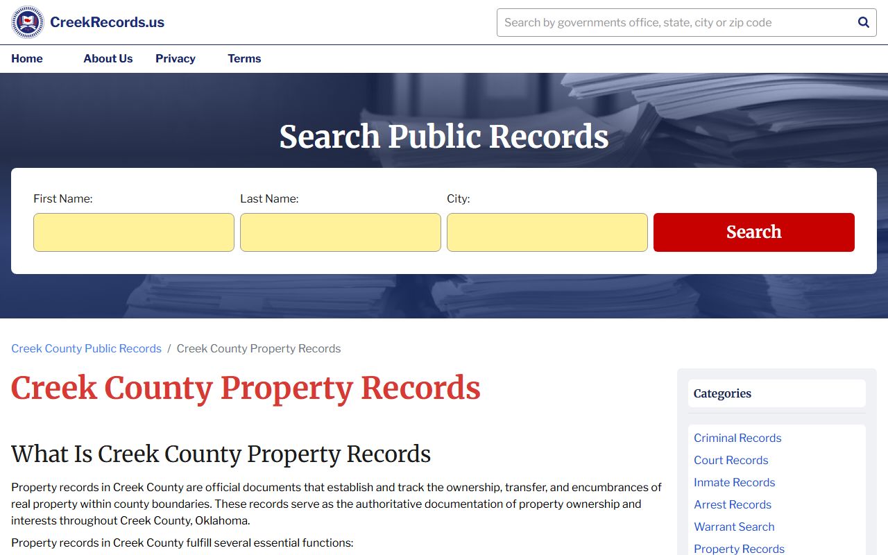 Creek County property tax records