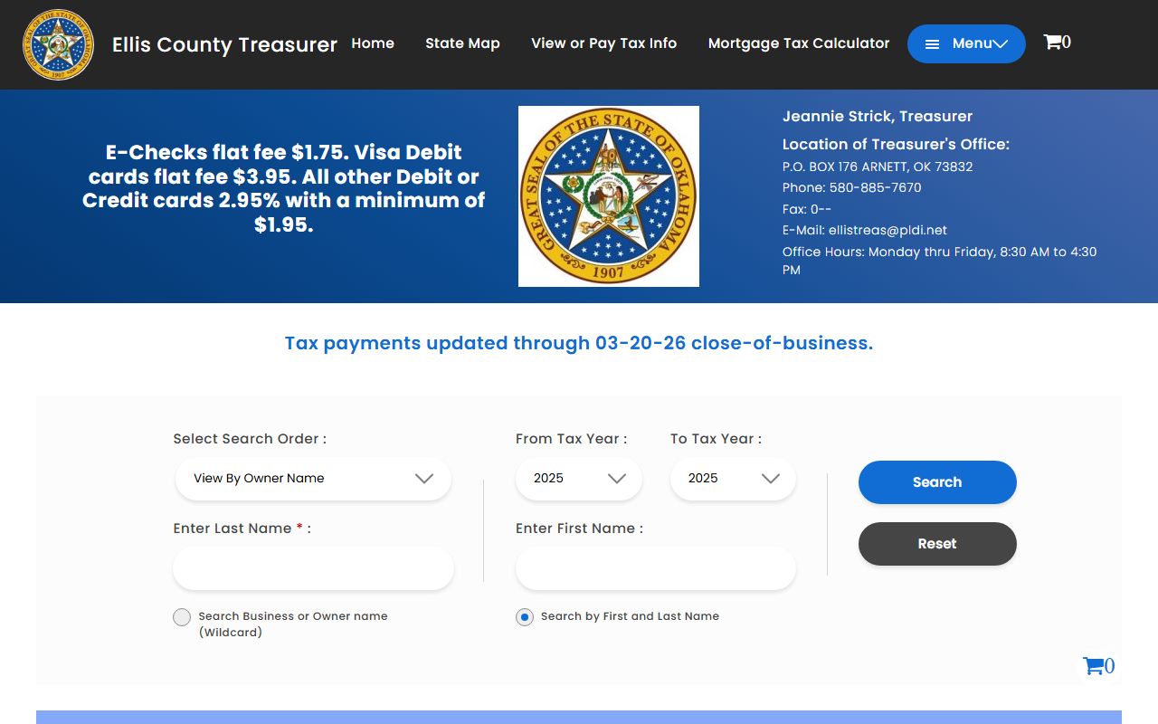 Ellis County Oklahoma property tax records search and tax roll portal