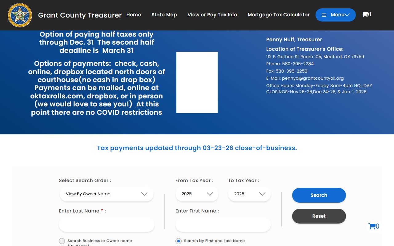 Grant County Oklahoma property tax records and tax roll search portal