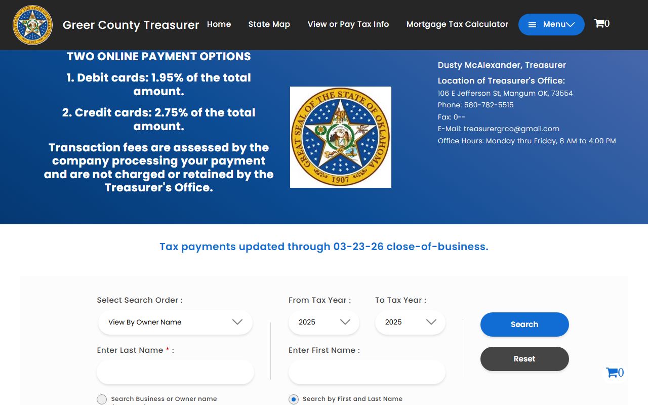 Greer County Oklahoma property tax records online payment portal