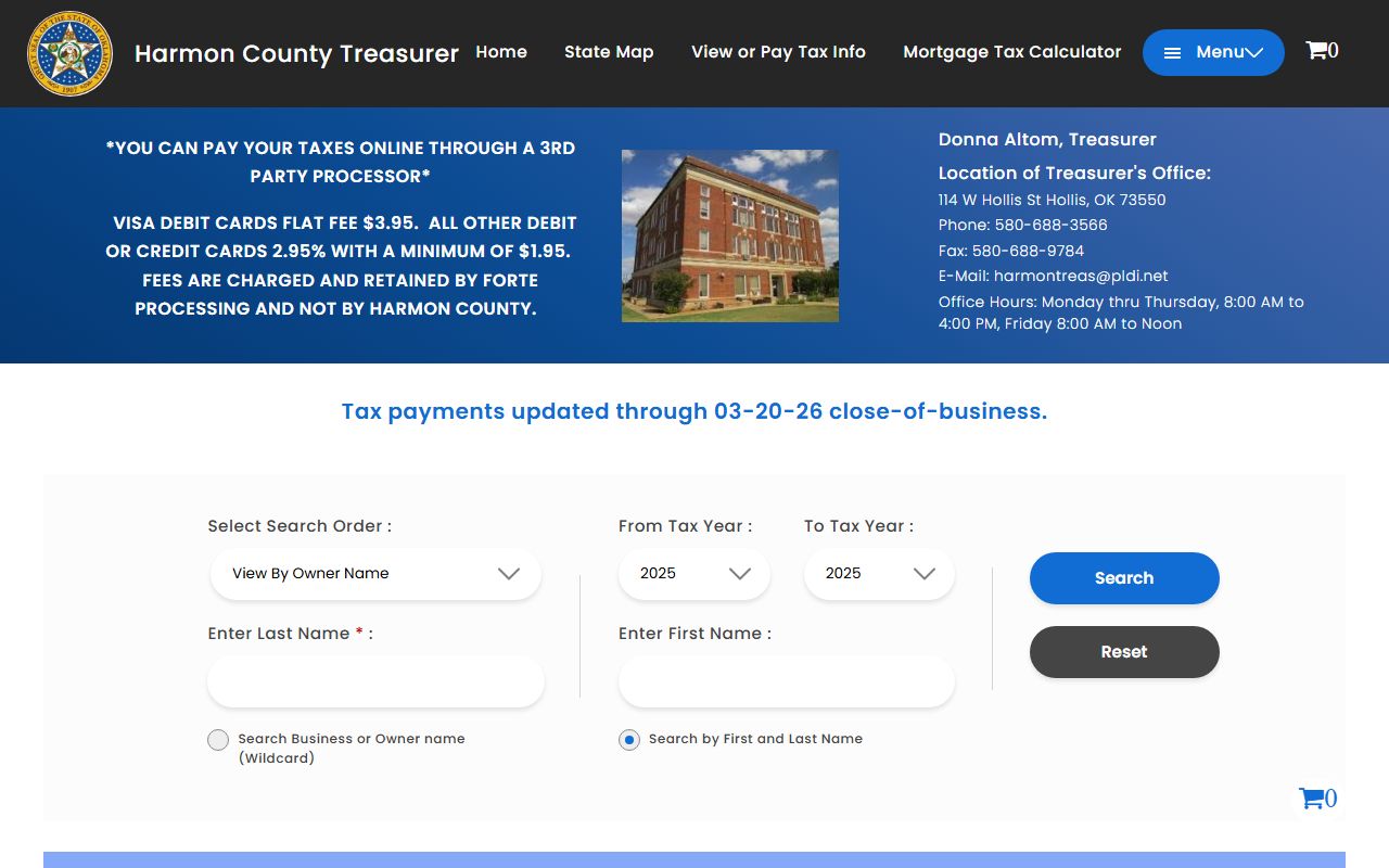 Harmon County Oklahoma property tax records tax roll search portal