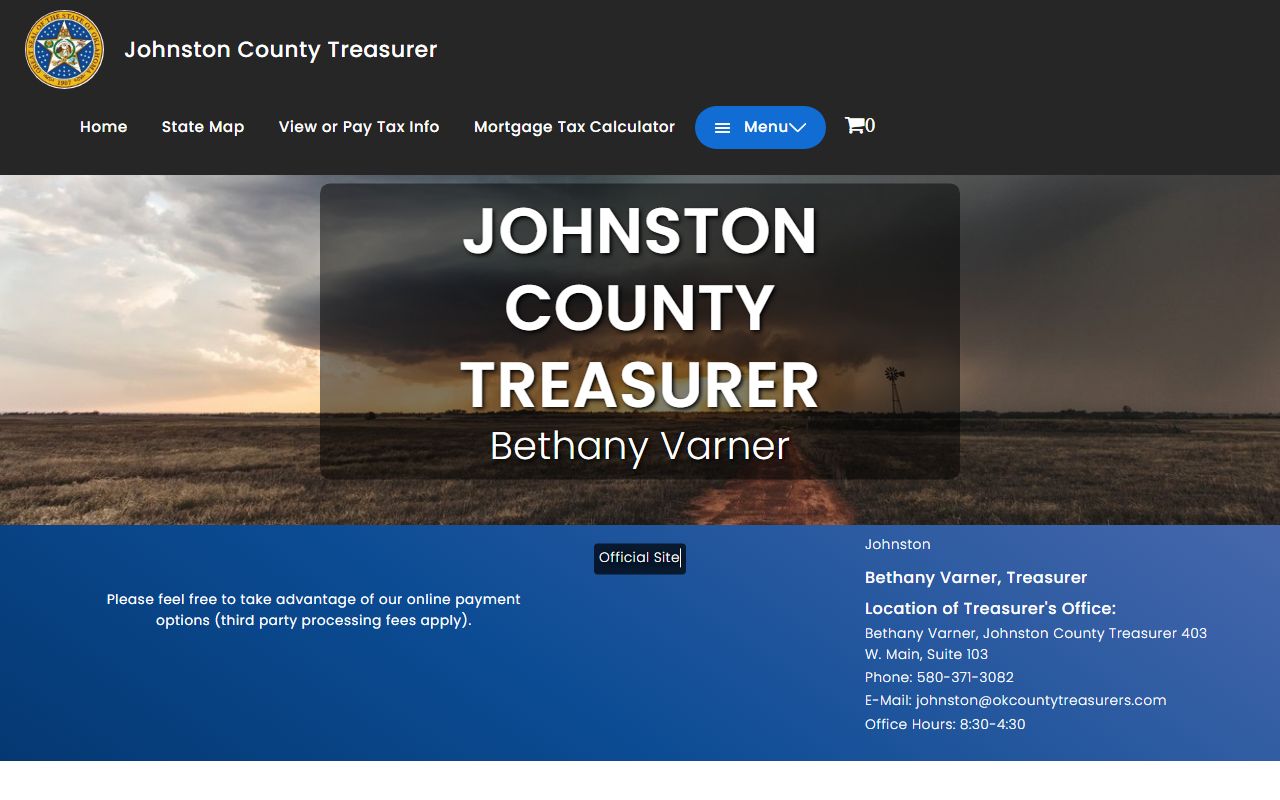 Johnston County Oklahoma property tax records assessor portal Tishomingo
