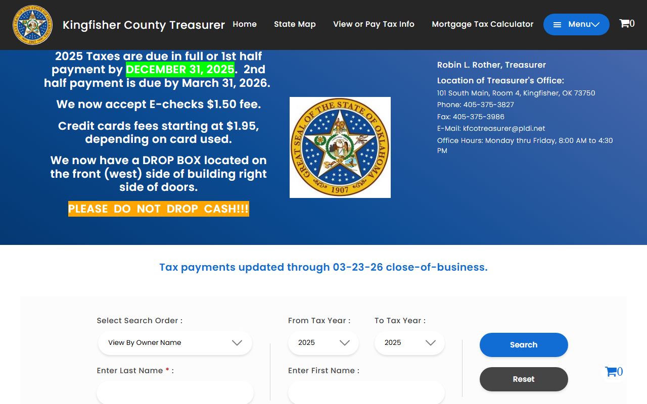 Kingfisher County Oklahoma property tax records parcel search and assessment data