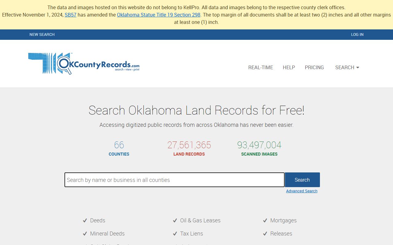 Oklahoma land records portal for property deed and tax research