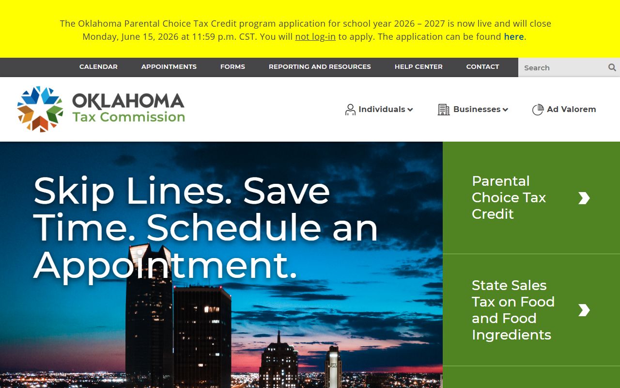 Oklahoma Tax Commission homepage for Oklahoma property tax records