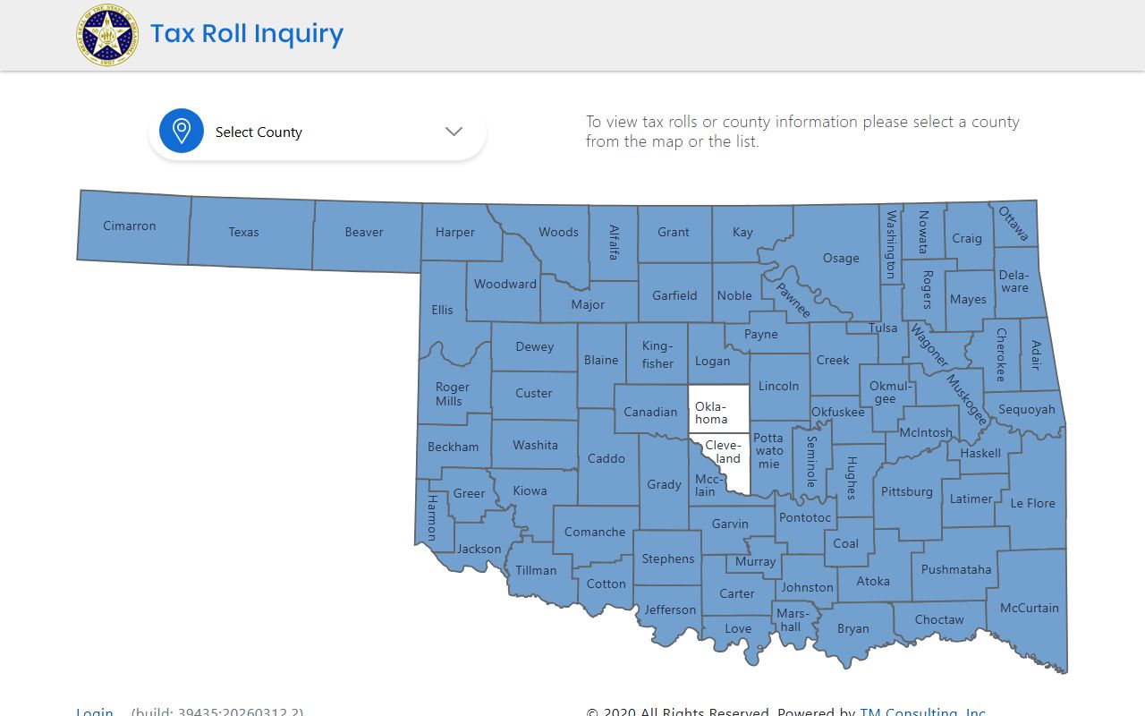 OKTaxRolls.com statewide tax roll portal for Oklahoma property tax records